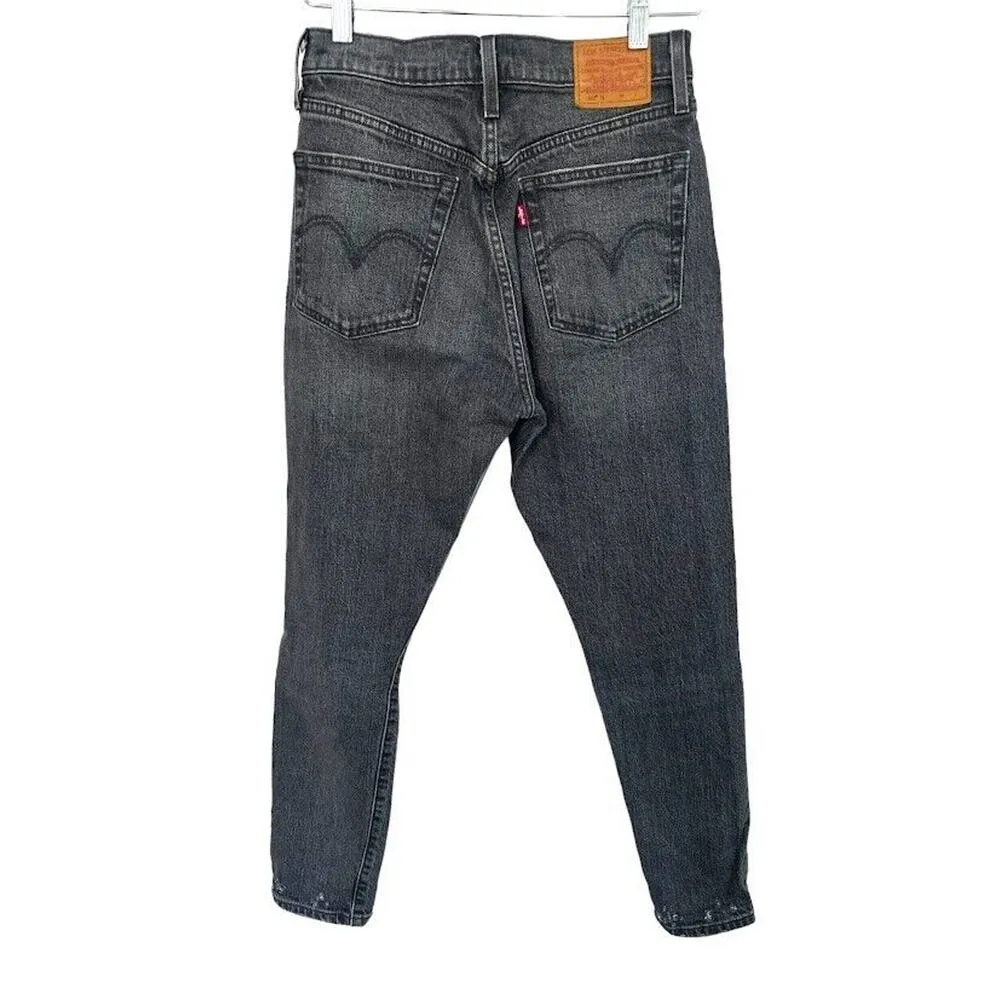 Levis Premium 501 Jeans Women 27x 28 Black Denim Button Fly Straight Distressed - Image 6