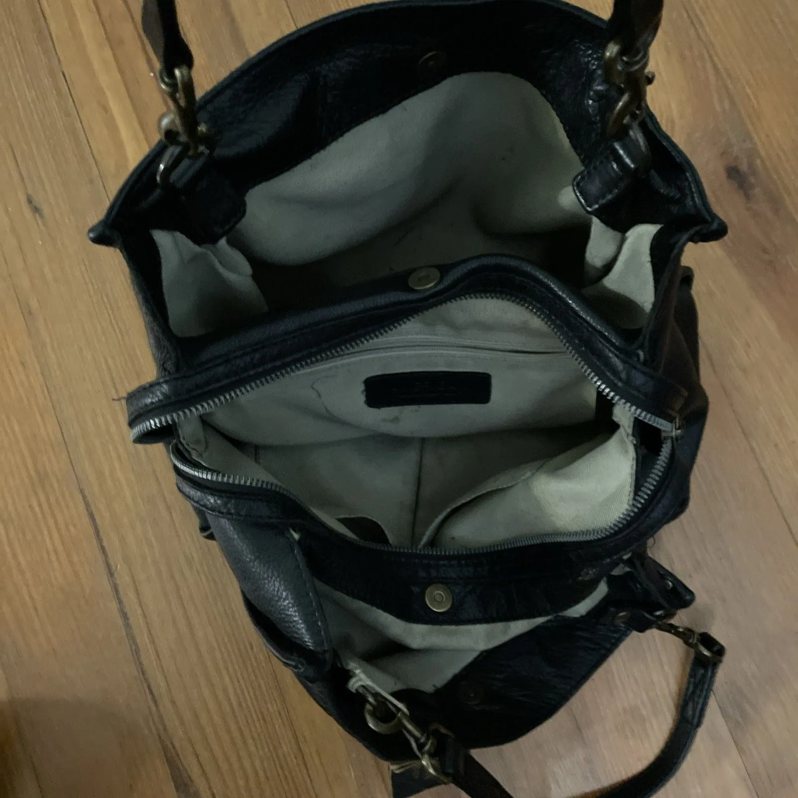 American Leather Co. Black Leather Lenox Triple Entry Satchel Purse Back - Image 11