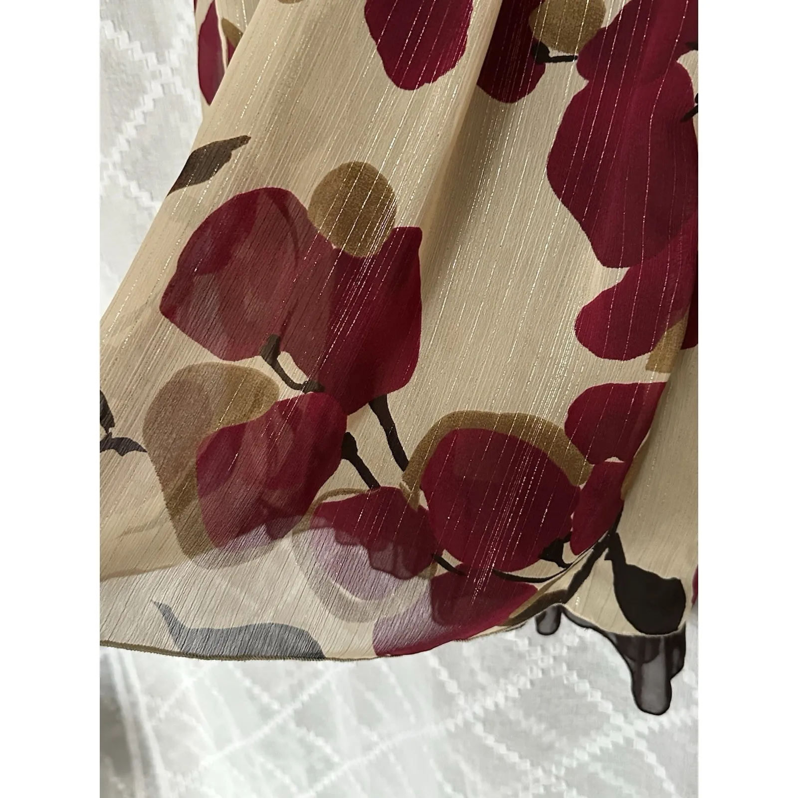 Y2K Vintage Babydoll Forest Fairy Floral Midi Dress Medium Brown Red Black Satin - Image 7