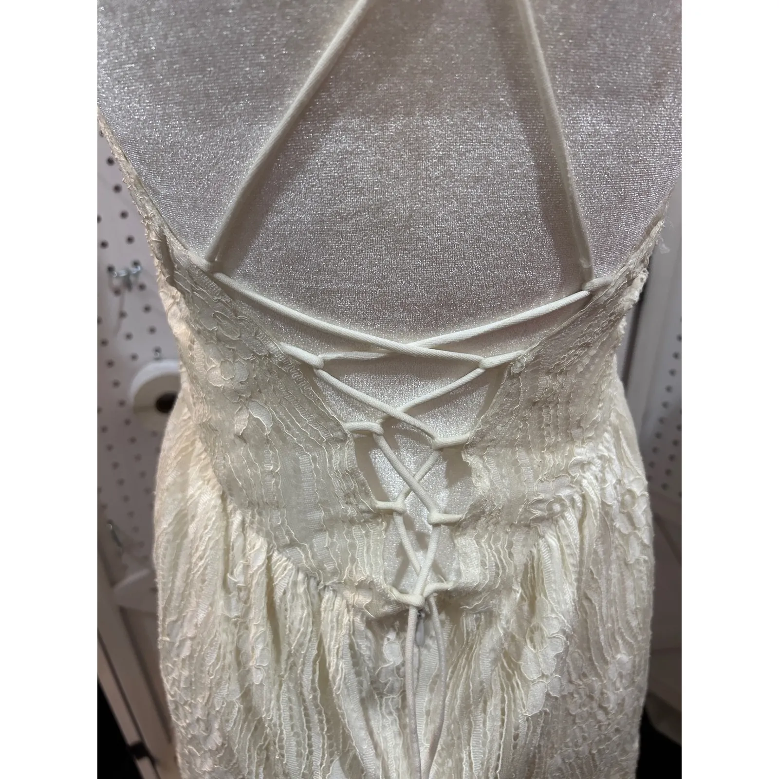 Cream Lace Halter Neck Mini Dress with Criss Cross Back White Size undefined - Image 6