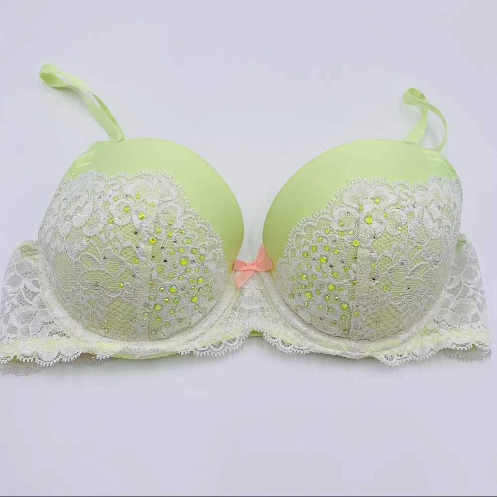 Victoria’s Secret Yellow Rhinestone Dream Angels Lined Demi Bra Size 32D - Image 2