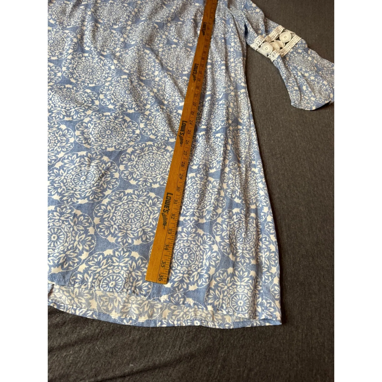 Luxology Blue White Mandala Print Bell Sleeve Dress Women's XL - Image 9