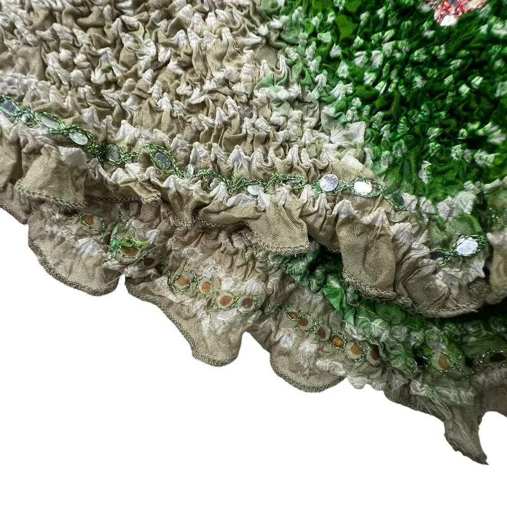 VTG Silver Stream Silk Crinkled Maxi Skirt One Size Textured Bollywood Bohemian Tan - Image 5