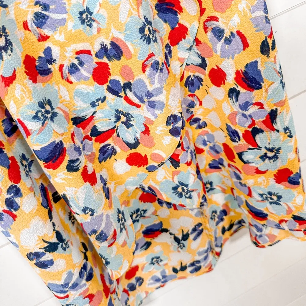 BCBGeneration Yellow Red Blue Floral Ruffle Sarong Wrap Midi Skirt, EUC, Size XS - Image 8