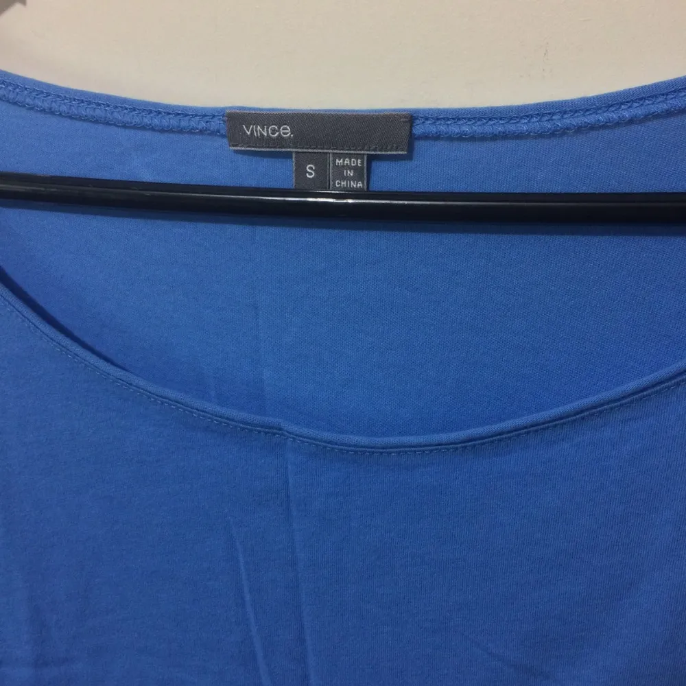 Vince. women's S long sleeved 100% cotton STEEL BLUE wide scoop neck blouse - Image 2