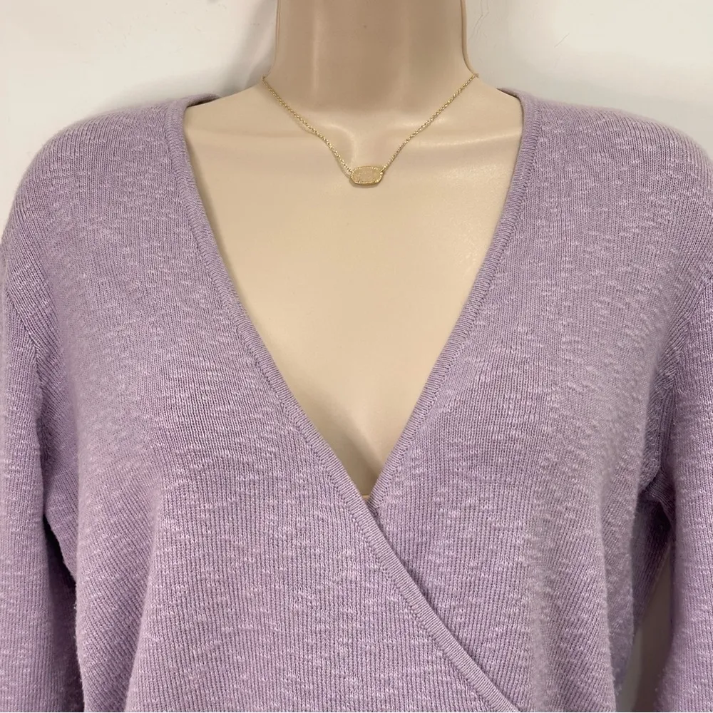 Madewell Faux Wrap Front Sweater Pullover Cotton Purple Large Spring Comfy Warm - Image 7