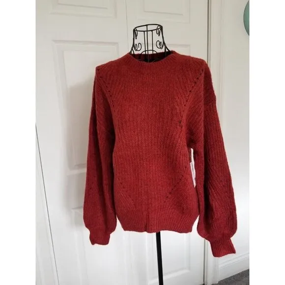 BP Crew Neck Oversized Knit Sweater Balloon Raglan Sleeve Red Rhubarb Women XS - Image 2