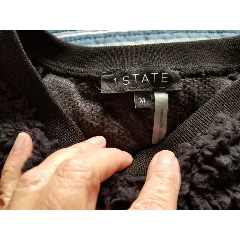 1.State Rich Black Teddy Bear Soft Long Sleeve Sparkly Trim Sweatshirt Womens M - Image 5