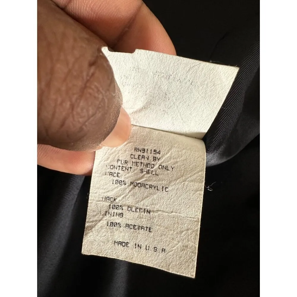 Scandinavian Faux Fur Coat Oversized Grey Striped Fox Mob wife Trim Sz 1X 90s Black - Image 8