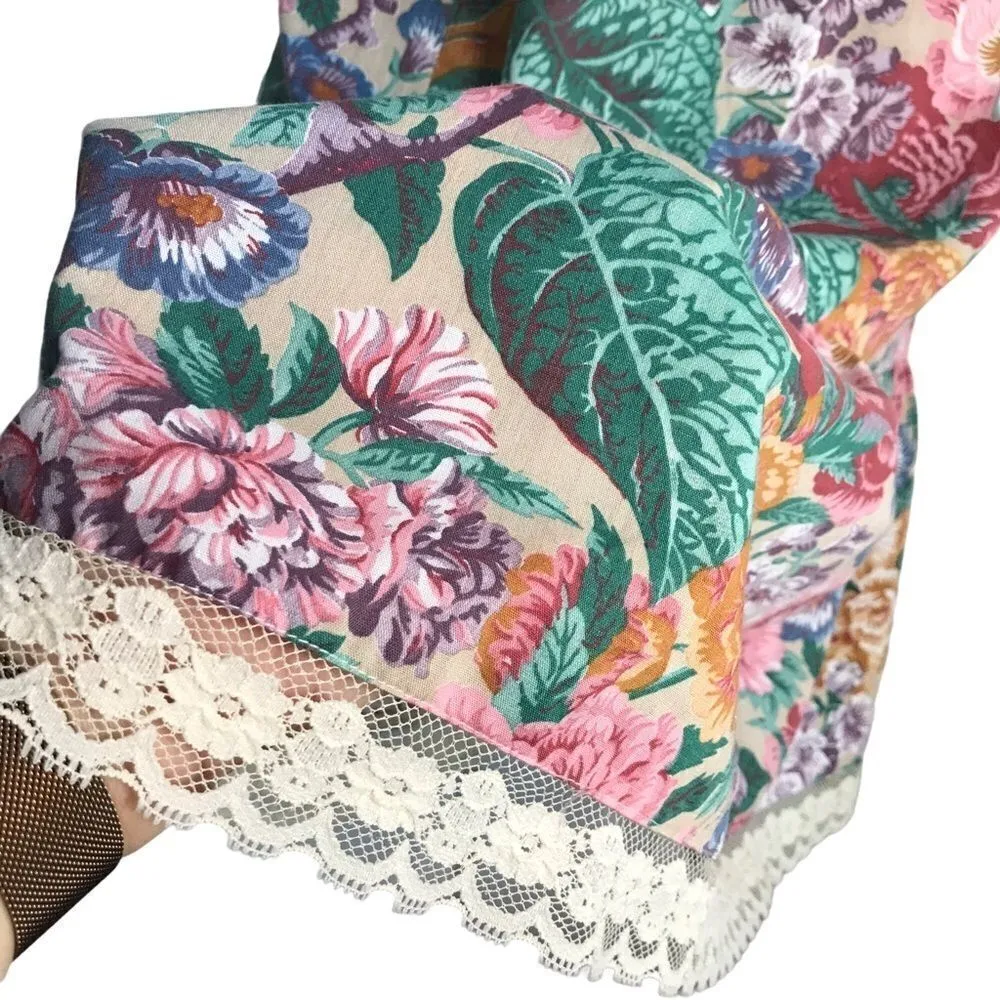 Vintage Prairie Floral Ruffle Midi Skirt XS Green - Image 8