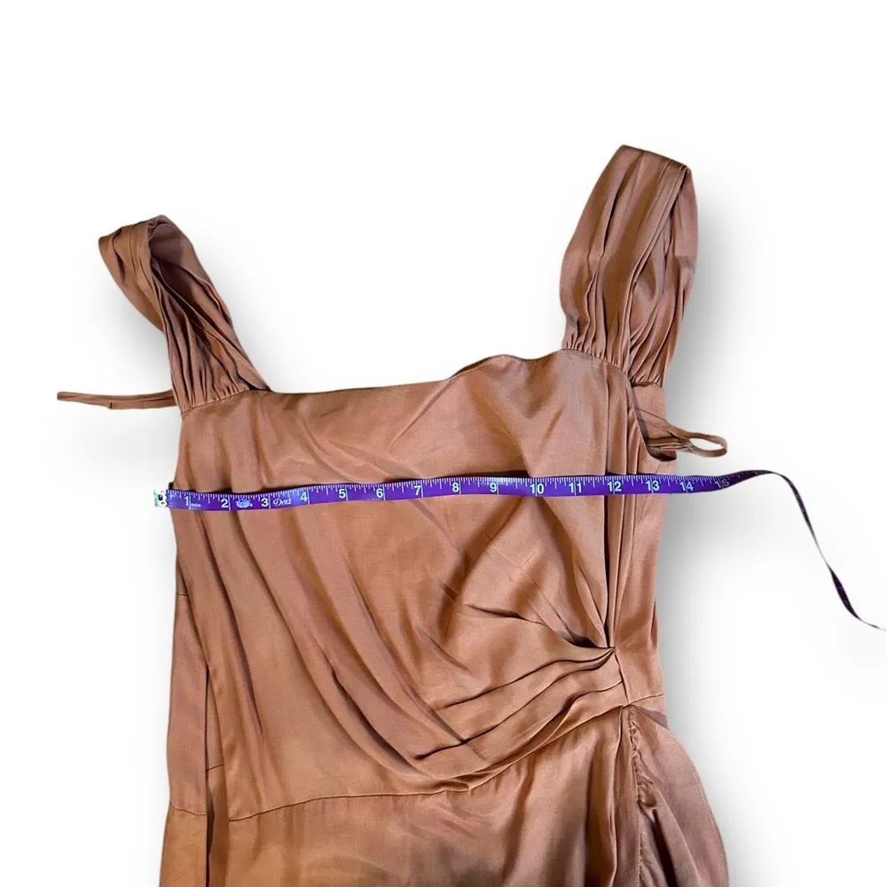 MAJE Routila Wrap Effect Cold Shoulder Midi Dress in Terracotta Size 1 (Small) - Image 6