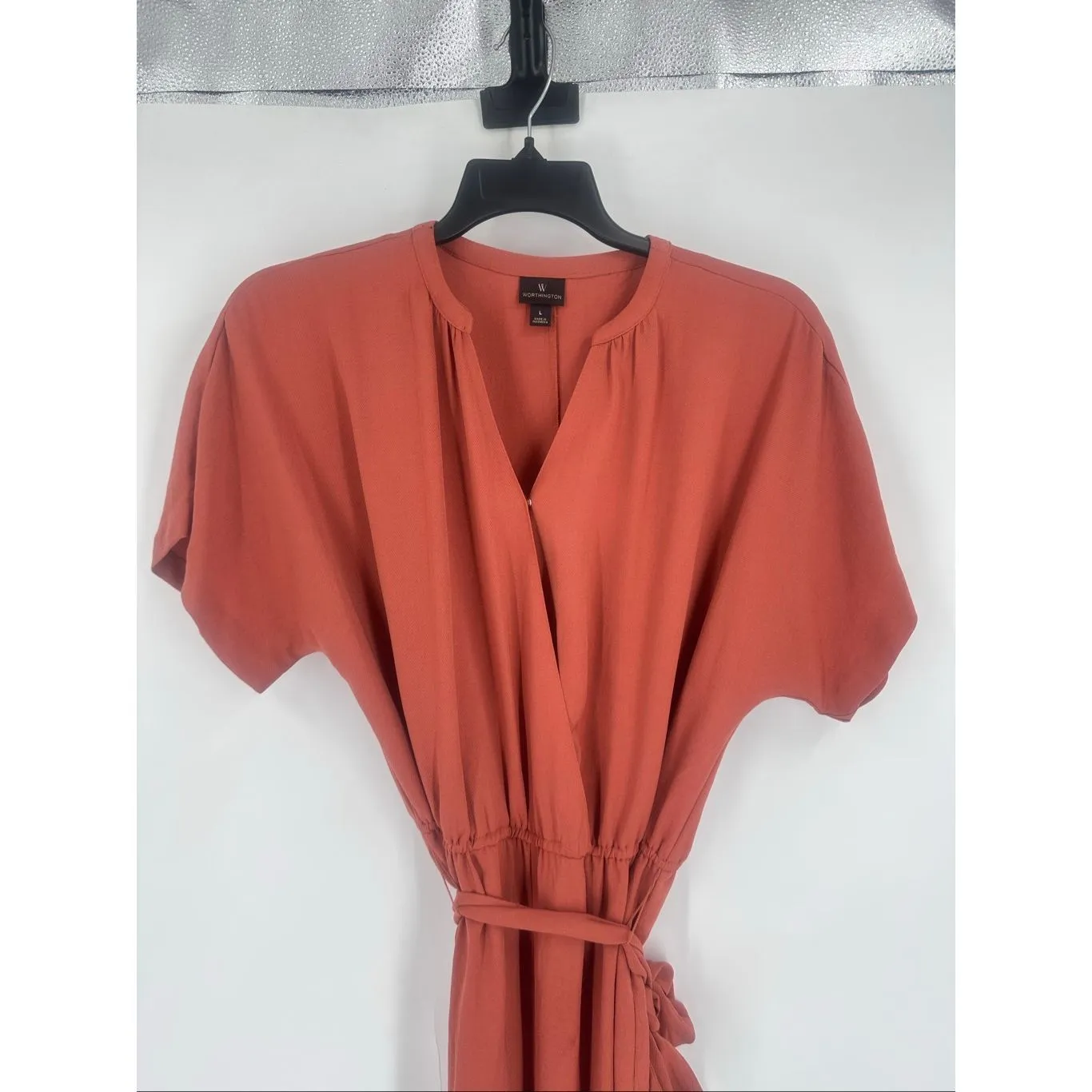 NWT Worthington Terra‎ Cotta Wide Leg Jumpsuit Large Tie Waist Brown Orange - Image 7