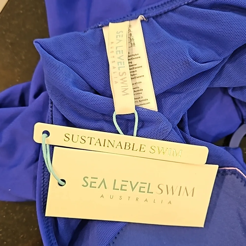 💕SEA LEVEL💕 Eco Essentials Keyhole Halter One Piece Swimsuit Cobalt Blue 6 NWT - Image 10