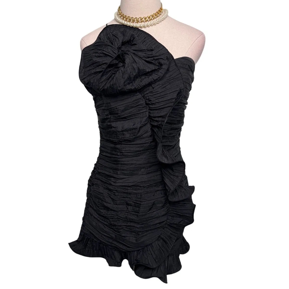 LoveShackFancy ​Brenaya Ruffle Flower Mini Bodycon Dress black size 6 - Image 7