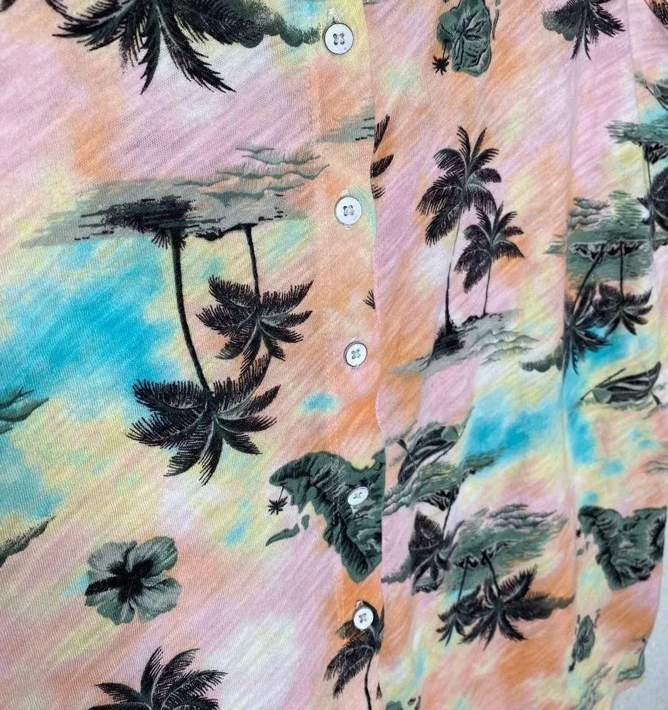 Old Navy Tropical Palm Tree Button Down Tank Top Large Sleeveless Pink Orange - Image 4