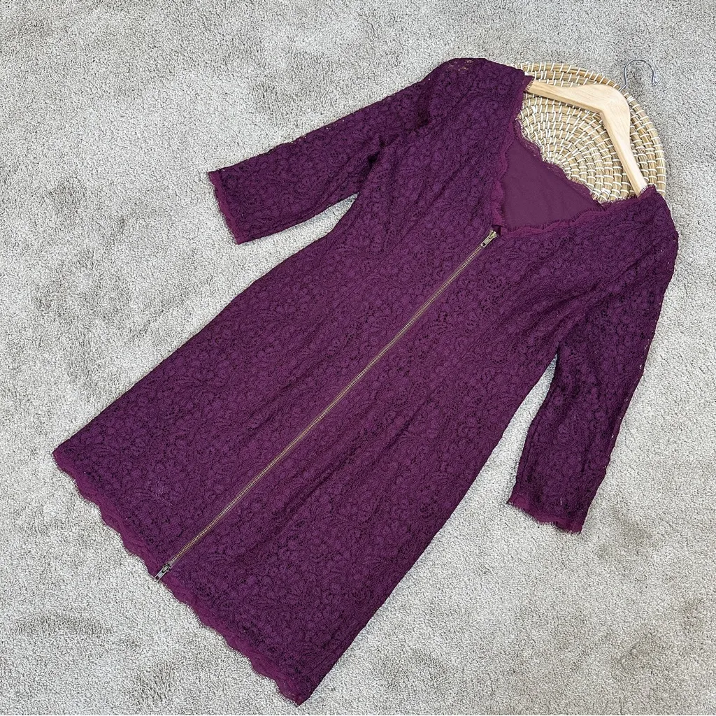 Adrianna Papell Women’s 3/4 Sleeve Lace Sheath Dress Full Back Zip in Purple 12 - Image 10