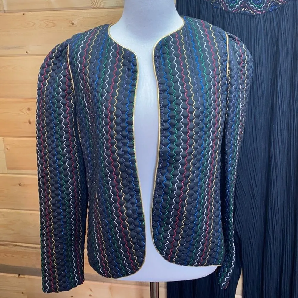 Vintage 2 Piece Pleated Color Stitching Outfit Black Size M - Image 2