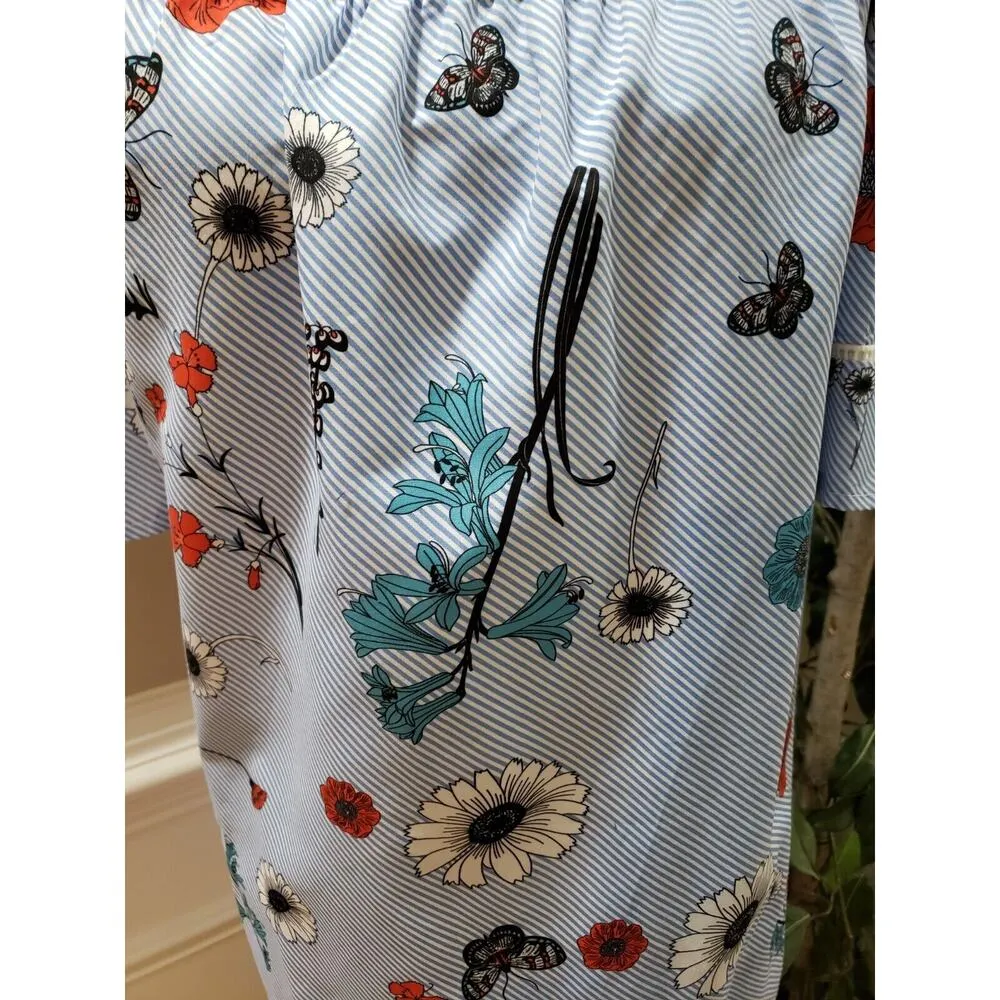 Vanessa Scott Women's Blue Floral 100% Cotton Could Shoulder Knee Length Dress S - Image 3
