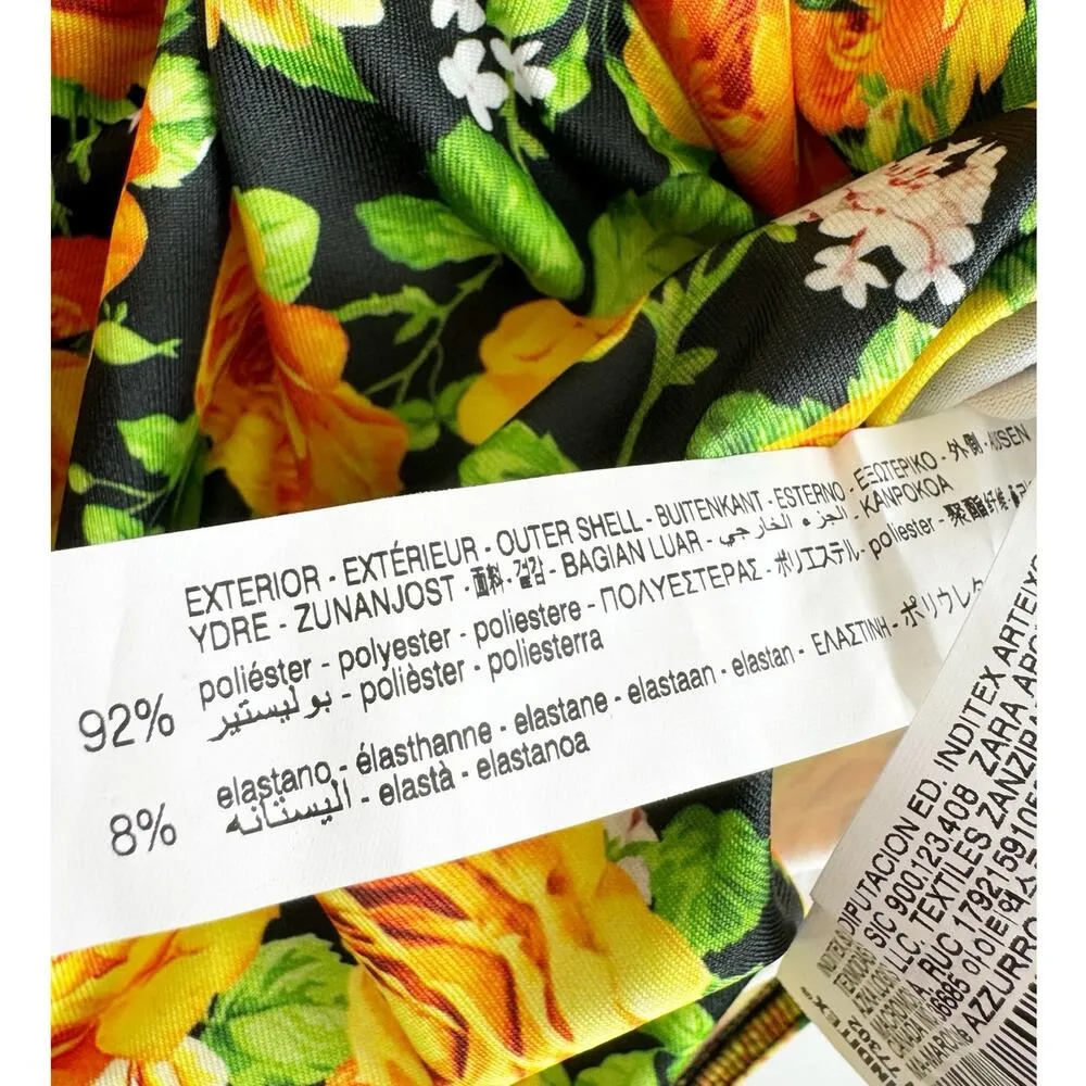 Zara Womens Criss Cross Halter Bodysuit Yellow Floral Black Medium - Image 4