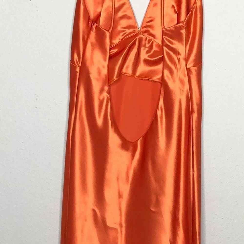 Vintage Poly Formal Dress Orange - Image 4