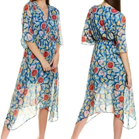 Hutch Anthropologie summer fruit shark bit hem‎ kimono sleeve dress, 0X - Image 2