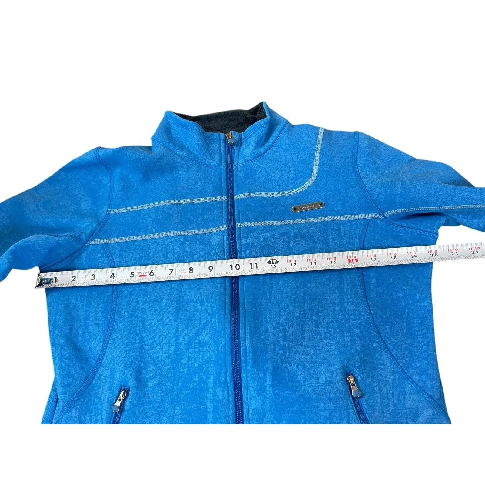 Under Armour Blue Mottled Pattern Running Fleece M Zip Shacket Shirt Jacket - Image 10