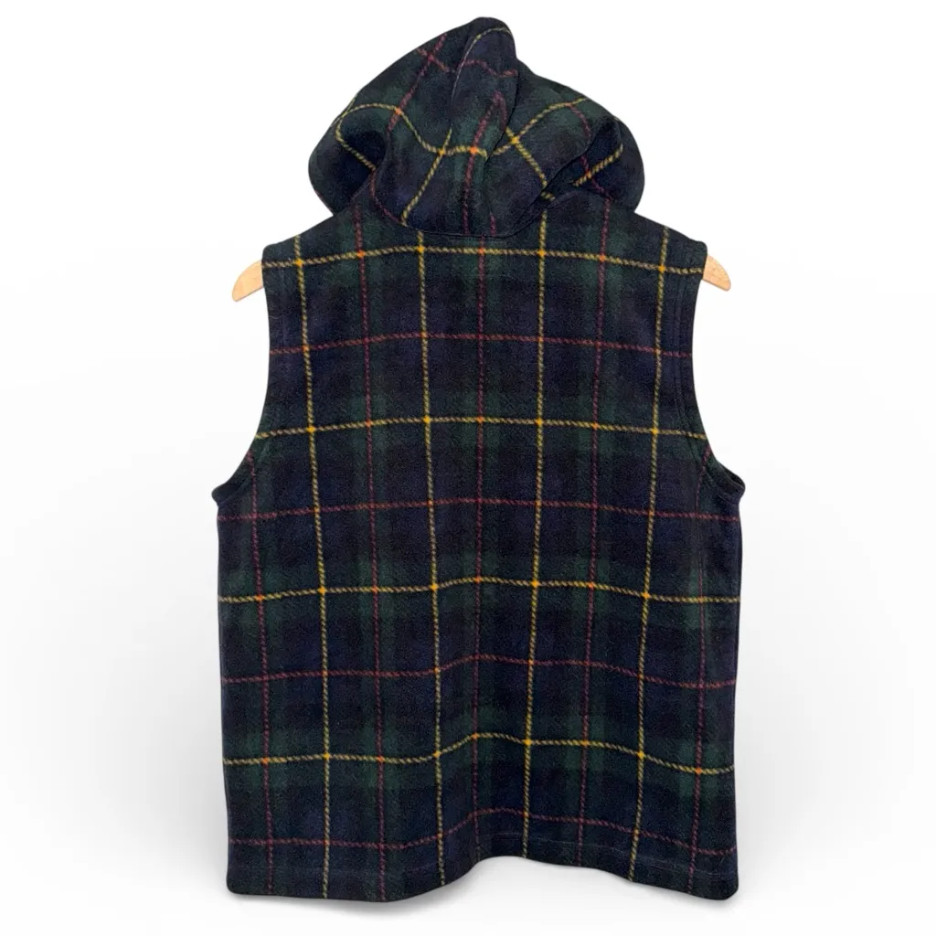Vintage Ralph Lauren Fleece Plaid Hooded Vest Soft Preppy Grunge - Image 2