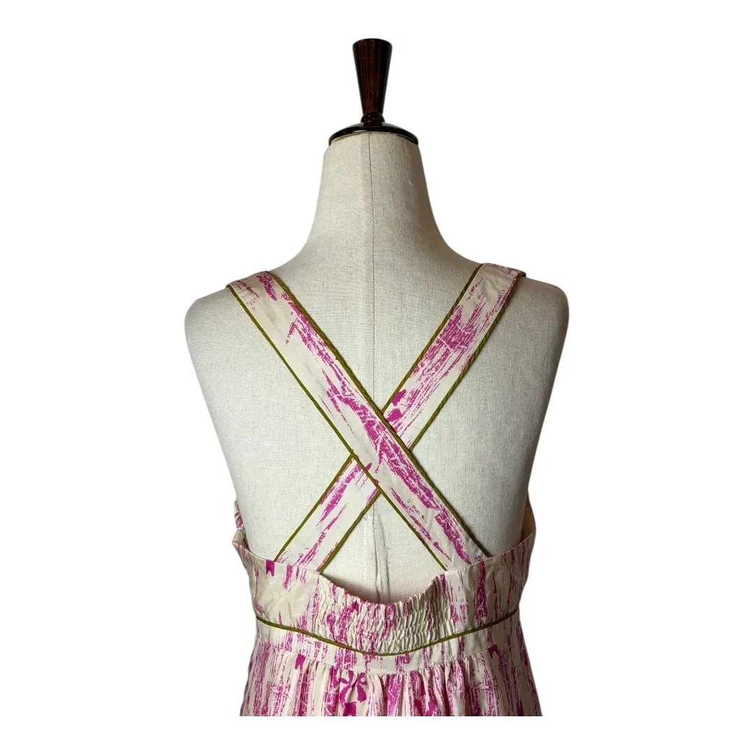 Ann Taylor Loft Dress Women 4 Pink Floral Silk Criss Cross Back Maxi Preppy Boho - Image 6