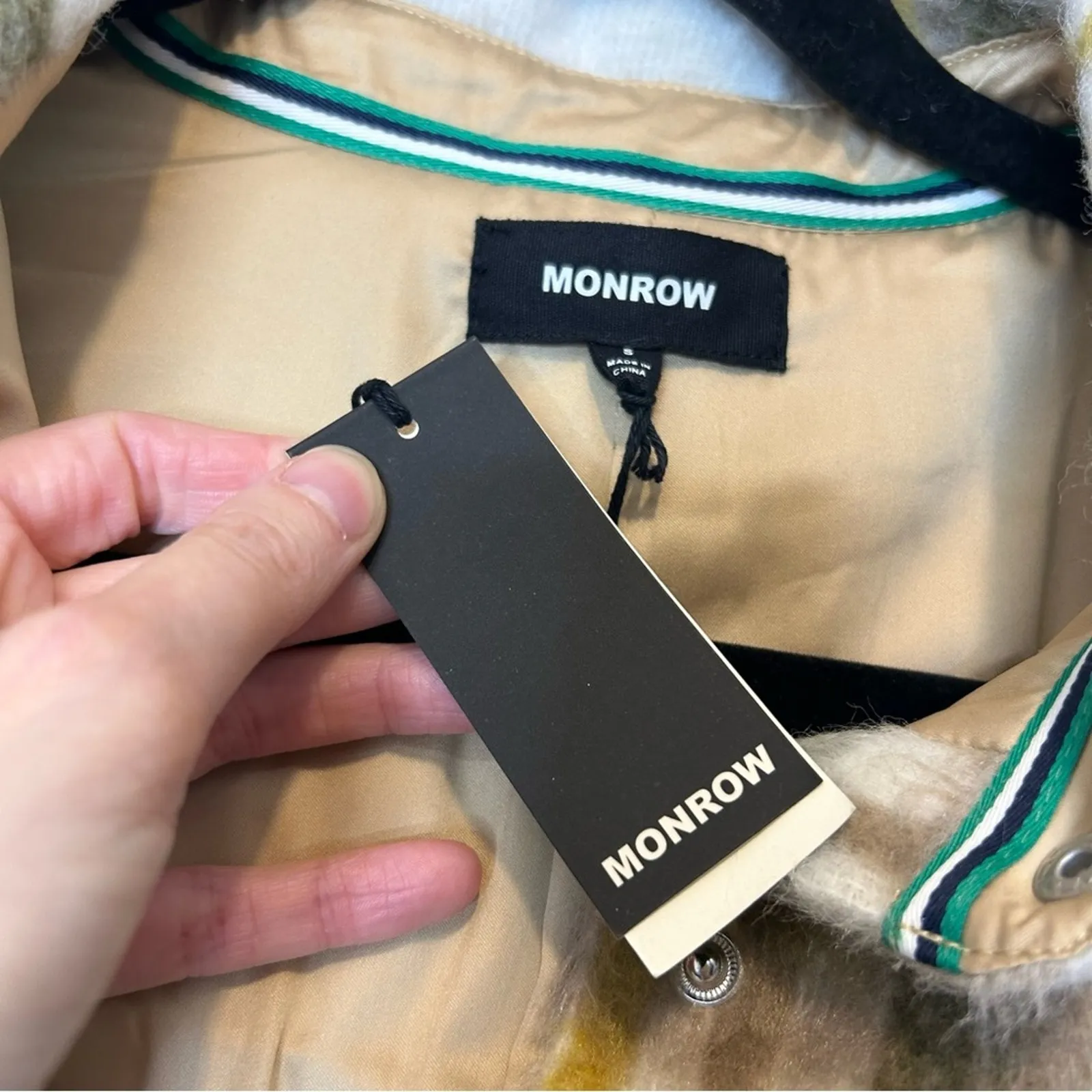 Monrow Plaid Flannel Shacket Coat Jacket Womens Button Yellow Tan Size Small NWT - Image 6