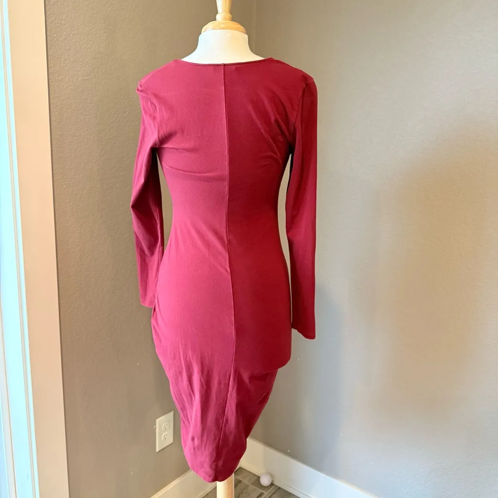 Express Deep Red Long Sleeve Contour Deep V-neck Dress Medium - Image 2