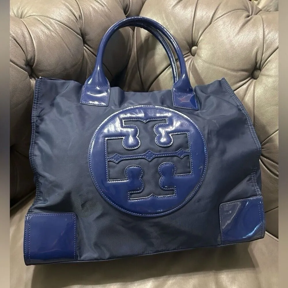 Tory Burch Large Navy Blue Ella Tote Bag nylon patent - Image 2