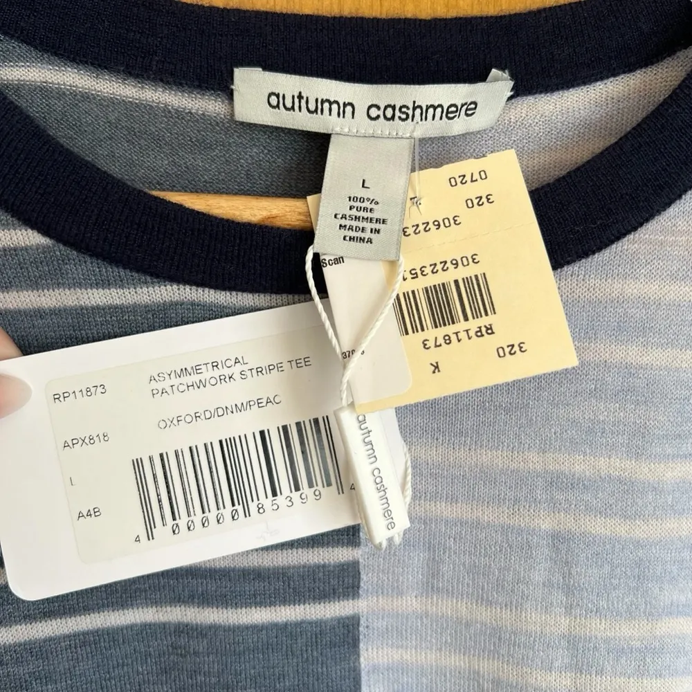 NWT autumn cashmere Women’s Asymmetrical Patchwork Stripe Tee Size L - Image 3