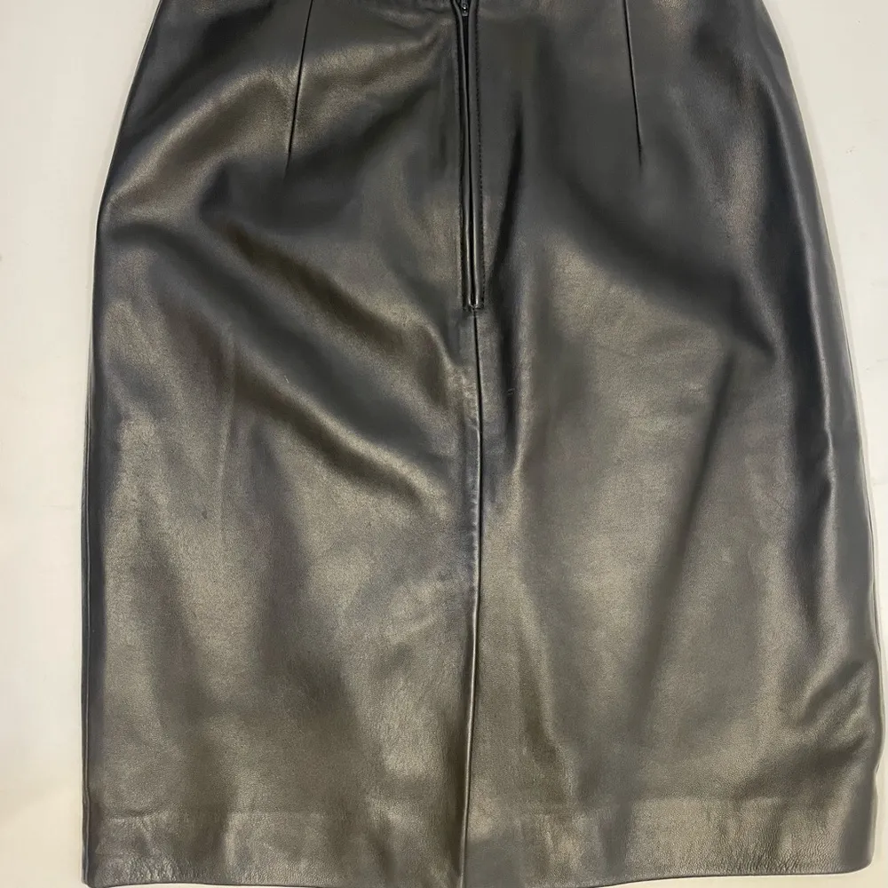Valerie Stevens Black Fully Lined A Line Knee Length Real Leather Skirt Sz 4 - Image 7