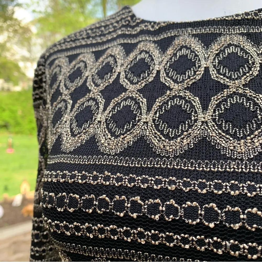 Cache Dress Black Gold Cocktail Bodycon 3/4 sleeve XS Back Zip Fitted - Image 3