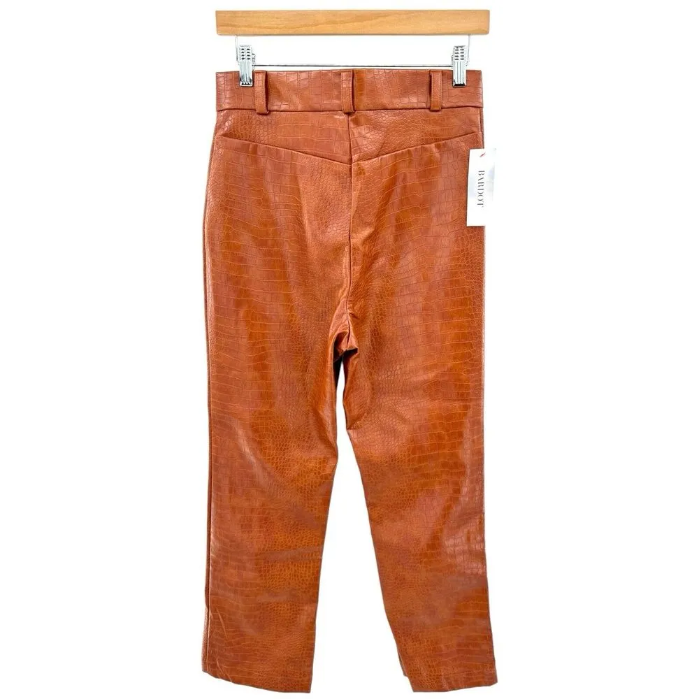 Bardot Croc Vegan Leather Pants M/6 High Rise Ankle Embossed Boot Cut Tan - Image 4