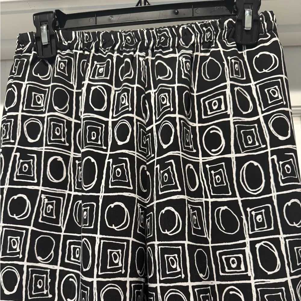 Bleyle Vintage Black White Geometric Pants Sz 8 Artsy Elastic Waist - Image 4