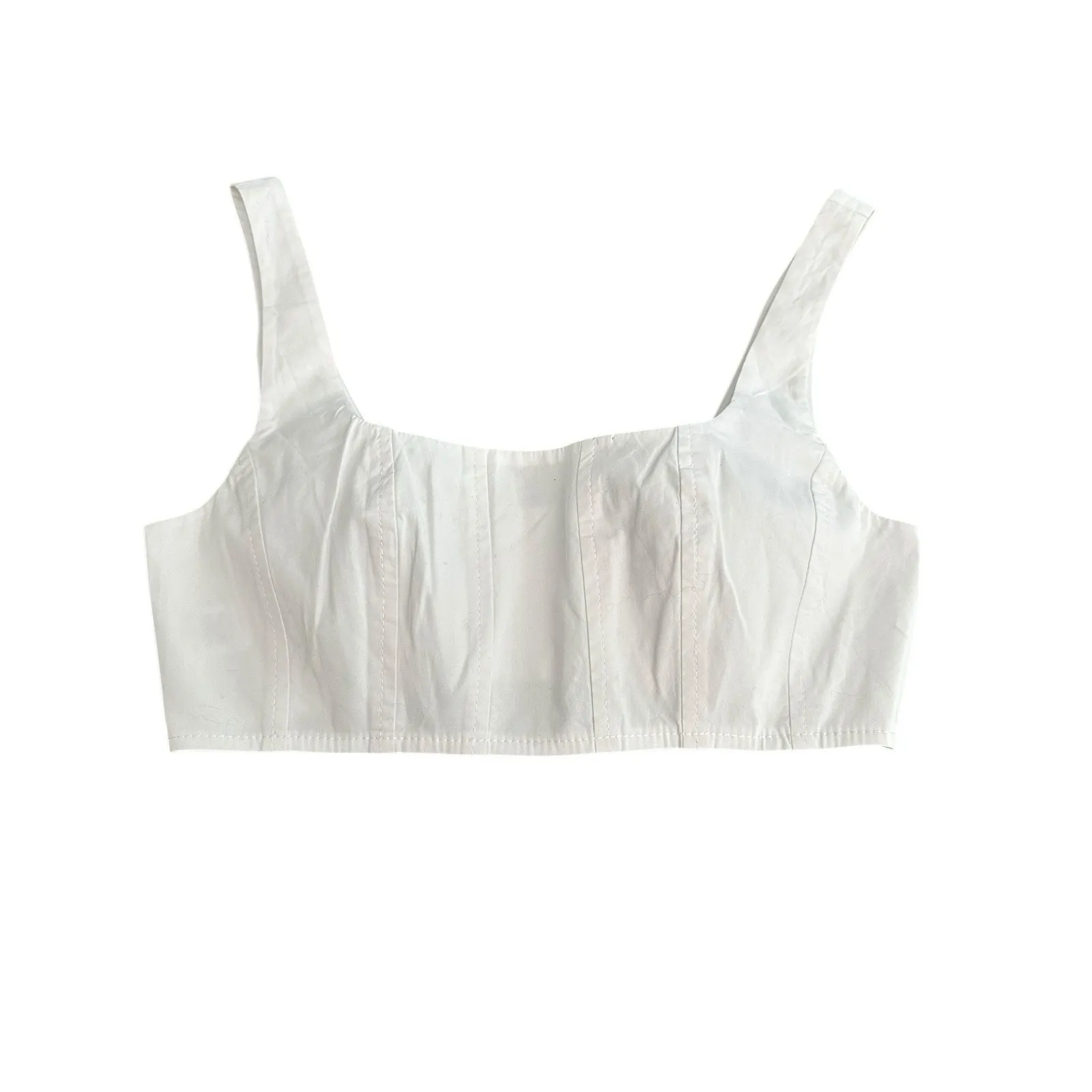 Staud Wells Corset Top Poplin White Cotton Zip Back Sleeveless Bra Sz 0 #GG9-1 - Image 3