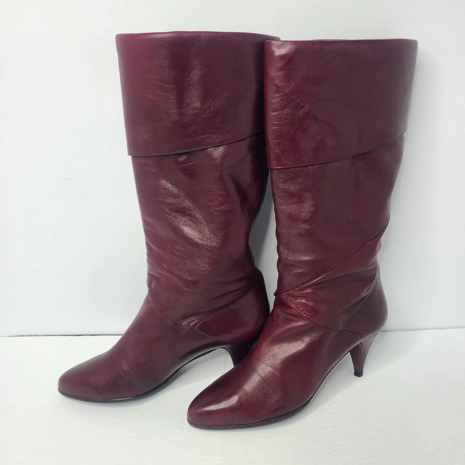 Vtg 80s Joseph Womens Foldover Made In Spain Burgandy Soft Leather Boots Size 8 - Image 2