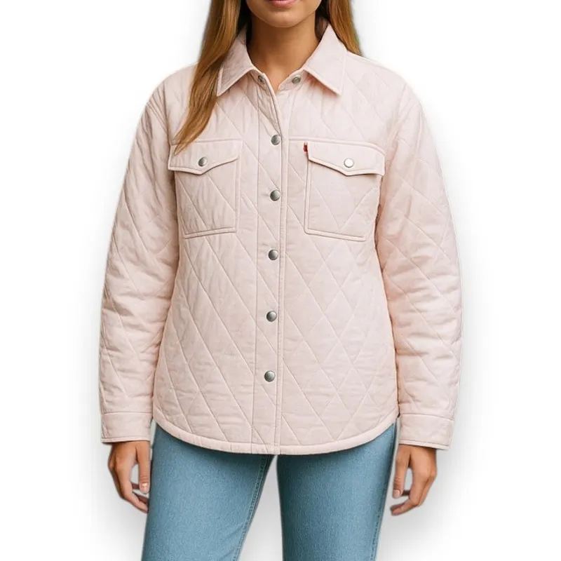 Levi’s Pastel Pink Quilted Shirt Jacket Shacket Snap Button Size Medium NWT - Image 3