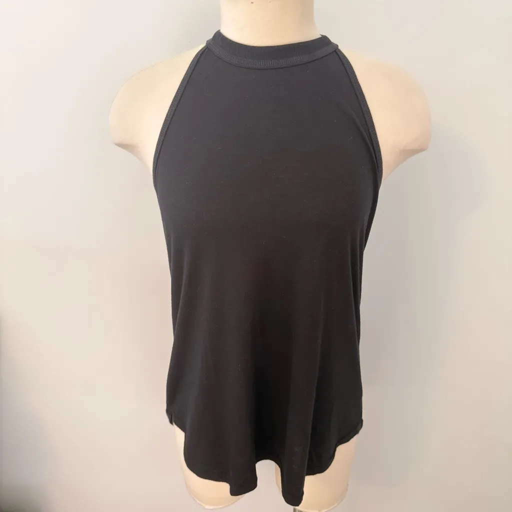 Athleta Black High-Neck Halter Drape Back Tank Top Size Small - Image 3