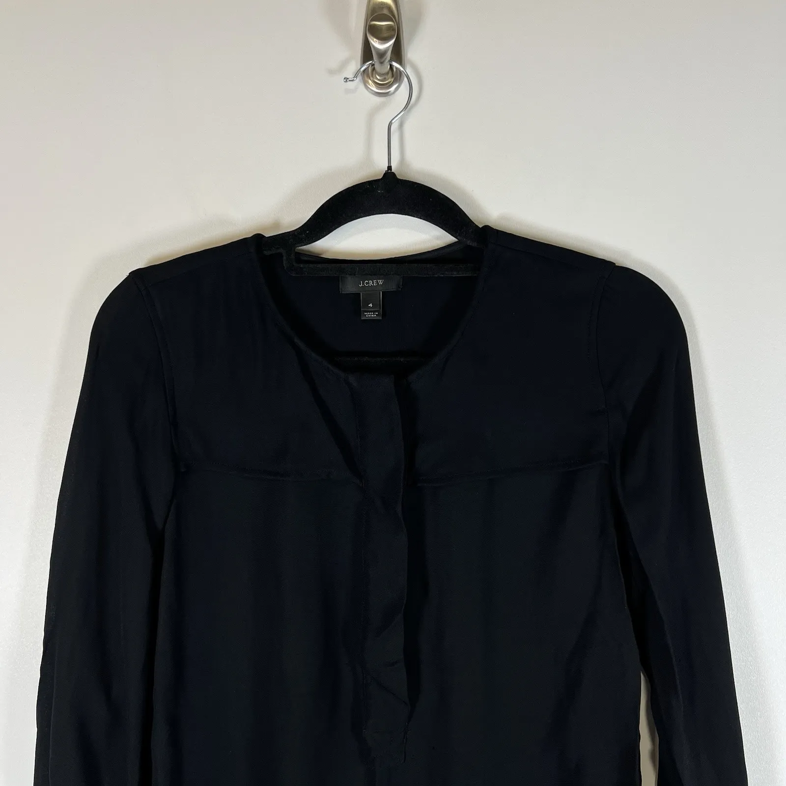 J.Crew Black‎ Long Sleeve Button Up Tunic Top Blouse Shirt Women's Size 4 career - Image 2