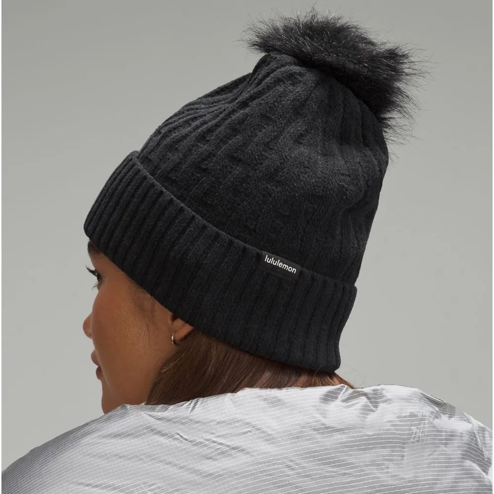 NWT Lululemon Women’s Cable Knit Pom Beanie Black - Image 2