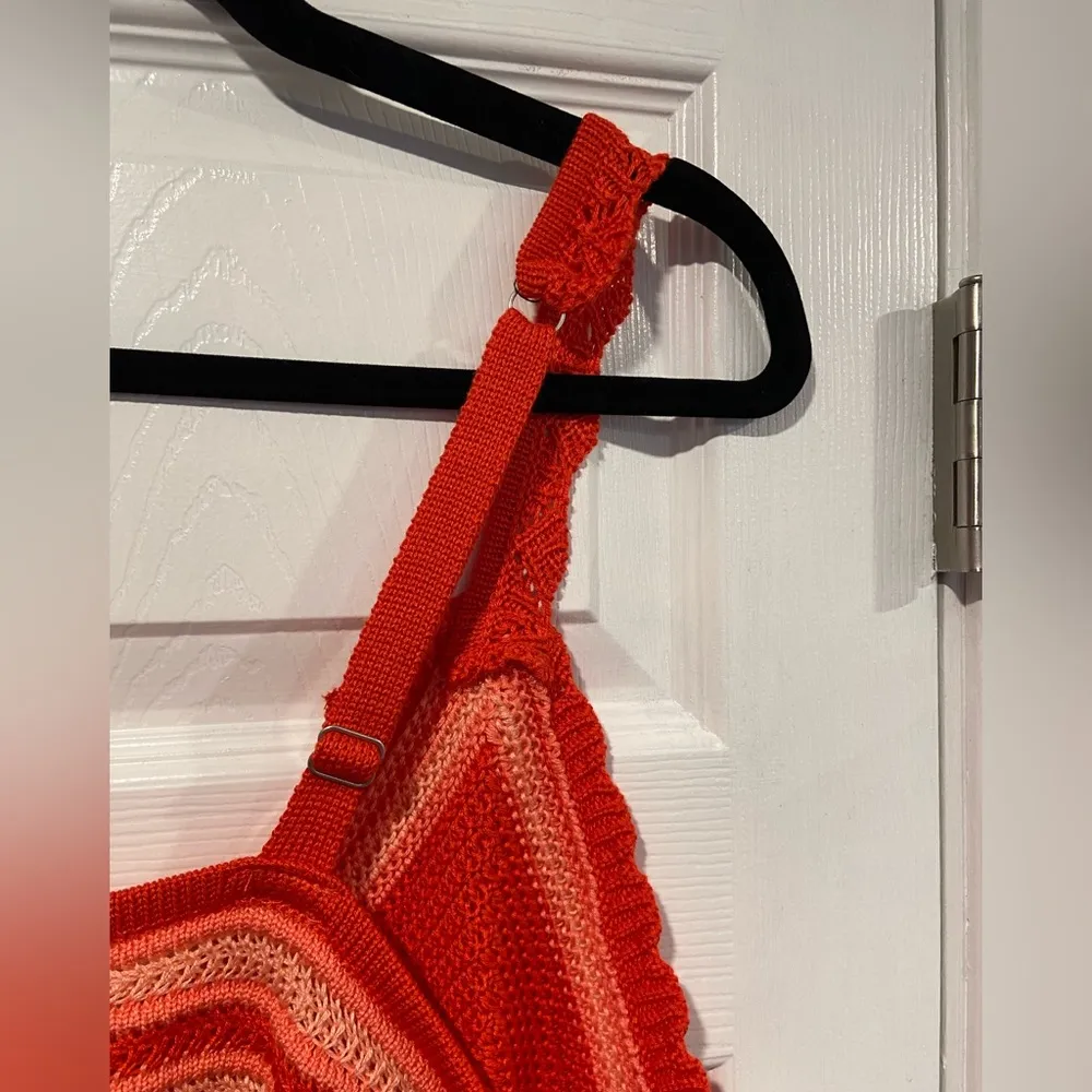 NWT Madden NYC Size XL Orange Coral Stripe Crochet Crop Top V Neck Adjustable - Image 6