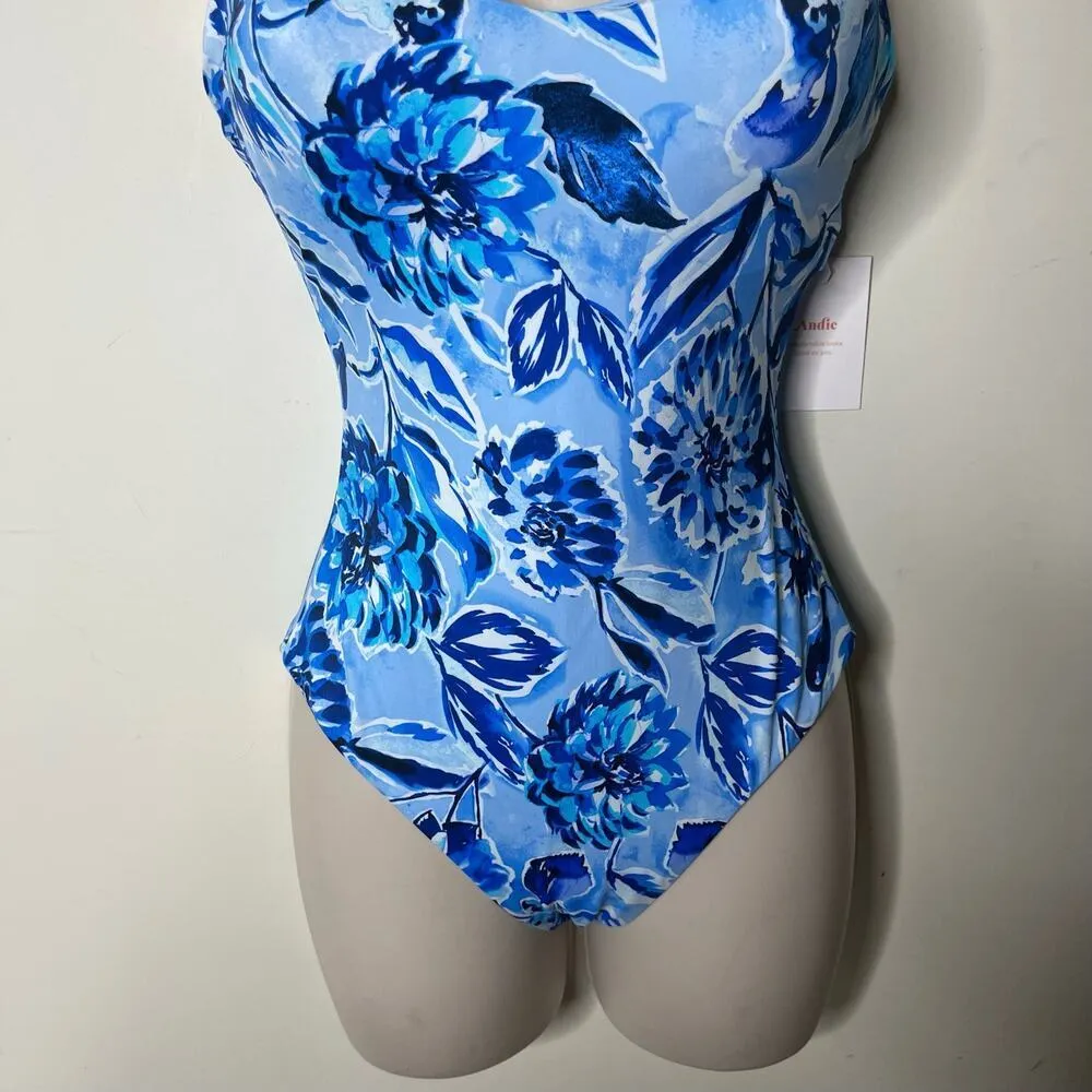 Andie The Baia Pullover One Piece Swimsuit Floral Blue Womens XS NEW - Image 3