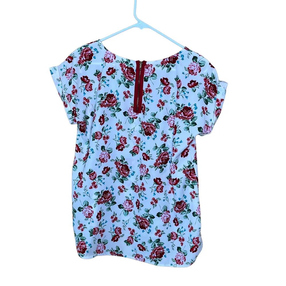 Pink Republic Shirt Rose Floral Short Sleeve Sheer Blouse L - Image 2