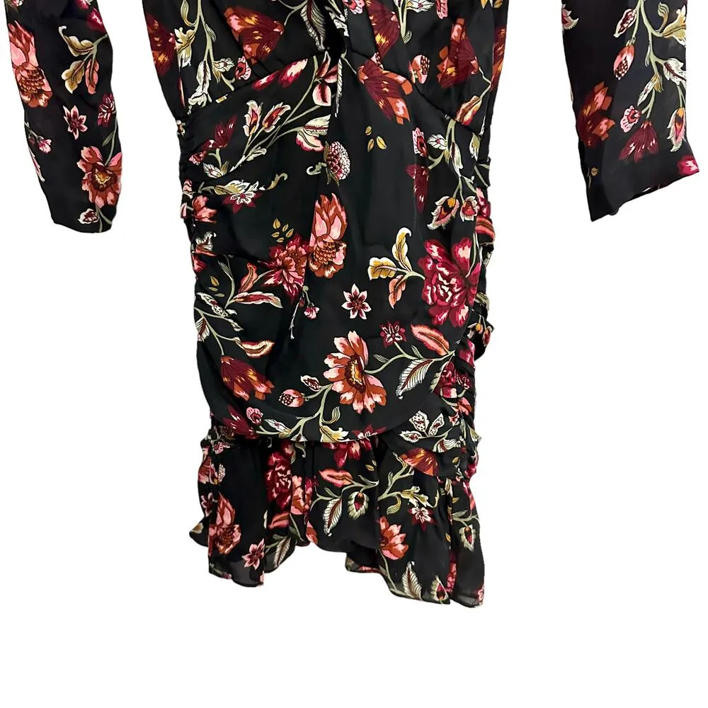 A.L.C Haven Silk Floral Dress Black Terracotta - Image 9