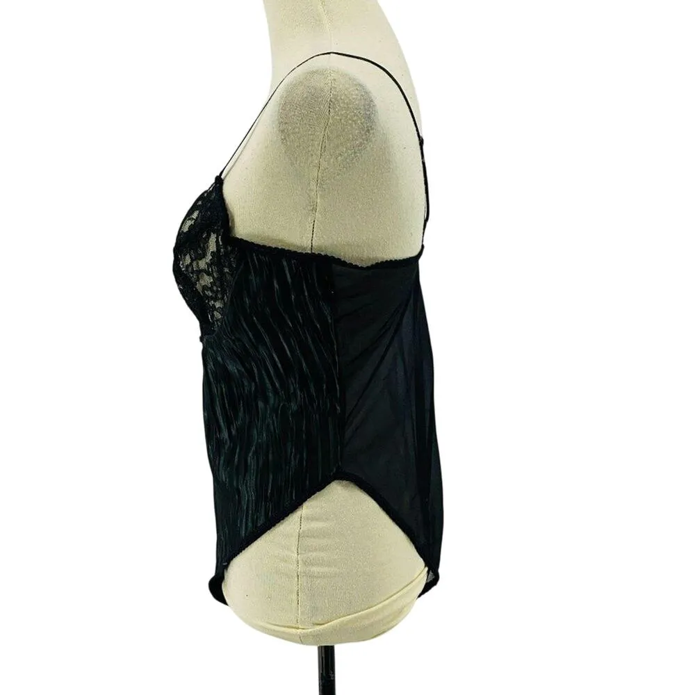 Vintage Black Satin Lace Sexy Teddy Lingerie Large Womens - Image 3