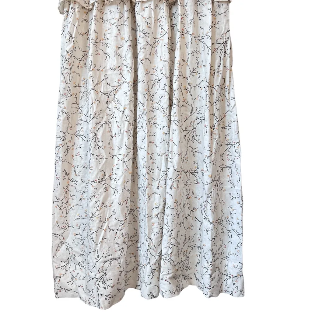 House of Harlow 1960 Cream Floral Tiered Midi Dress Linen Blend‎ Tie Shoulder L - Image 6