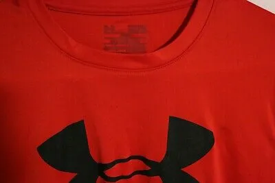Mens Size Medium Under Armour Heat gear Red WorkOut Shirt Logo Training Gym Tee - Image 6