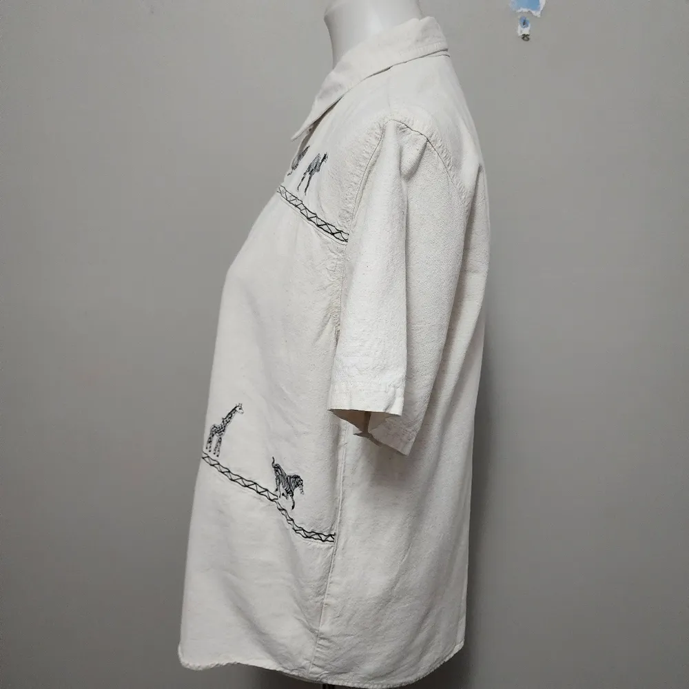 Vintage Cabin Creek Ecru Embroidered Safari Linen Blend Camp Shirt Size Large - Image 4